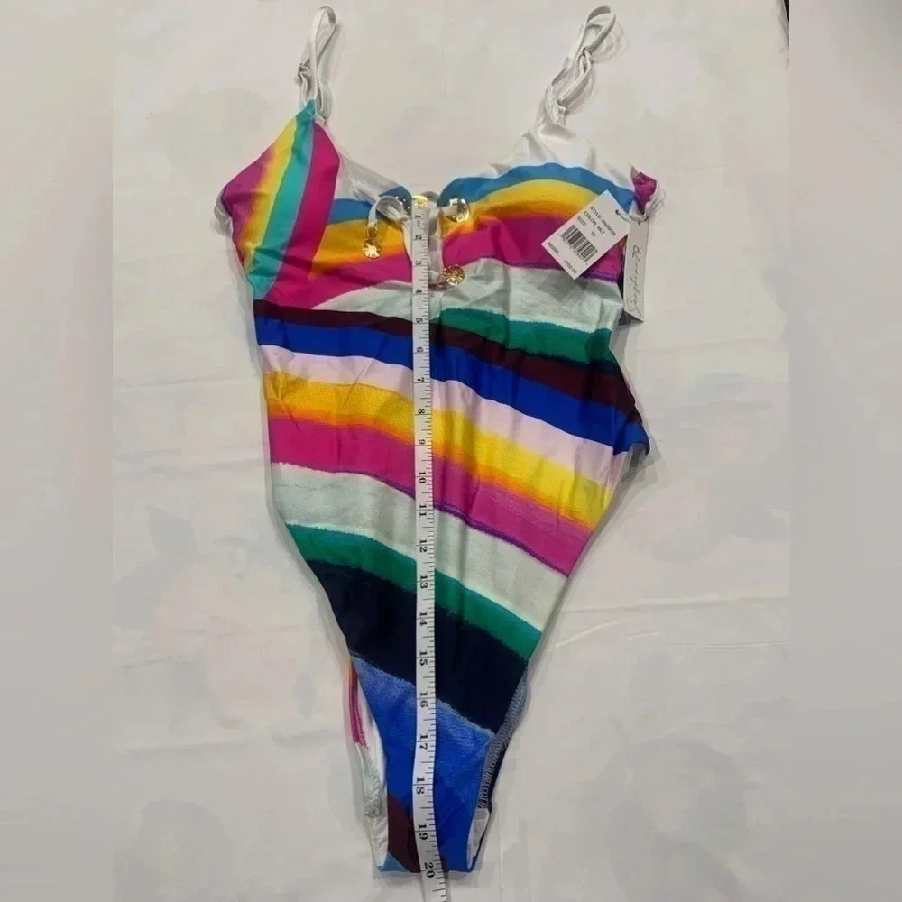 SUNSHINE 79 Rainbow Plunging V - Neck Mai One - Piece Swimsuit Size 10 - Picture 6 of 8